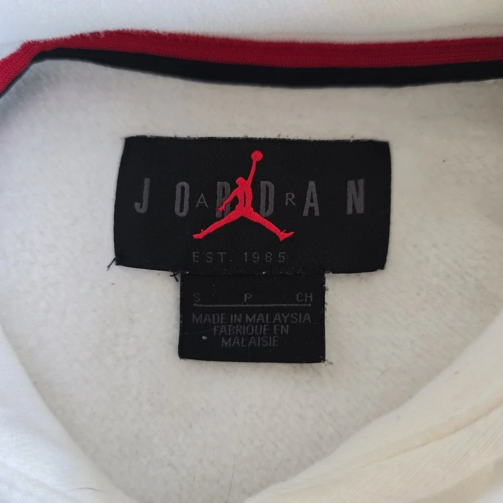 Nike Air Jordan Hoodie Men's S Pull-Over Sweatshirt White W/Orange & Black Retro
